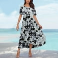 thumbnail image 4 of Xixinqiwan Women's and Women's Plus Dress,Plus Size Floral Dress for Women Flutter Short Sleeve Boho Maxi Dress Crew Neck Smocked Long Dresses, 4 of 5