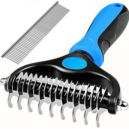 Pet Grooming Brush,Undercoat Rake for Dogs & Cats,Double-Sided Dog Deshedding Tool Removes Knot,Tangled Hair Dematting Comb for Dogs,with Pet Steel Comb