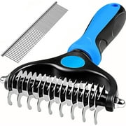 Pet Grooming Brush,Undercoat Rake for Dogs & Cats,Double-Sided Dog Deshedding Tool Removes Knot,Tangled Hair Dematting Comb for Dogs,with Pet Steel Comb