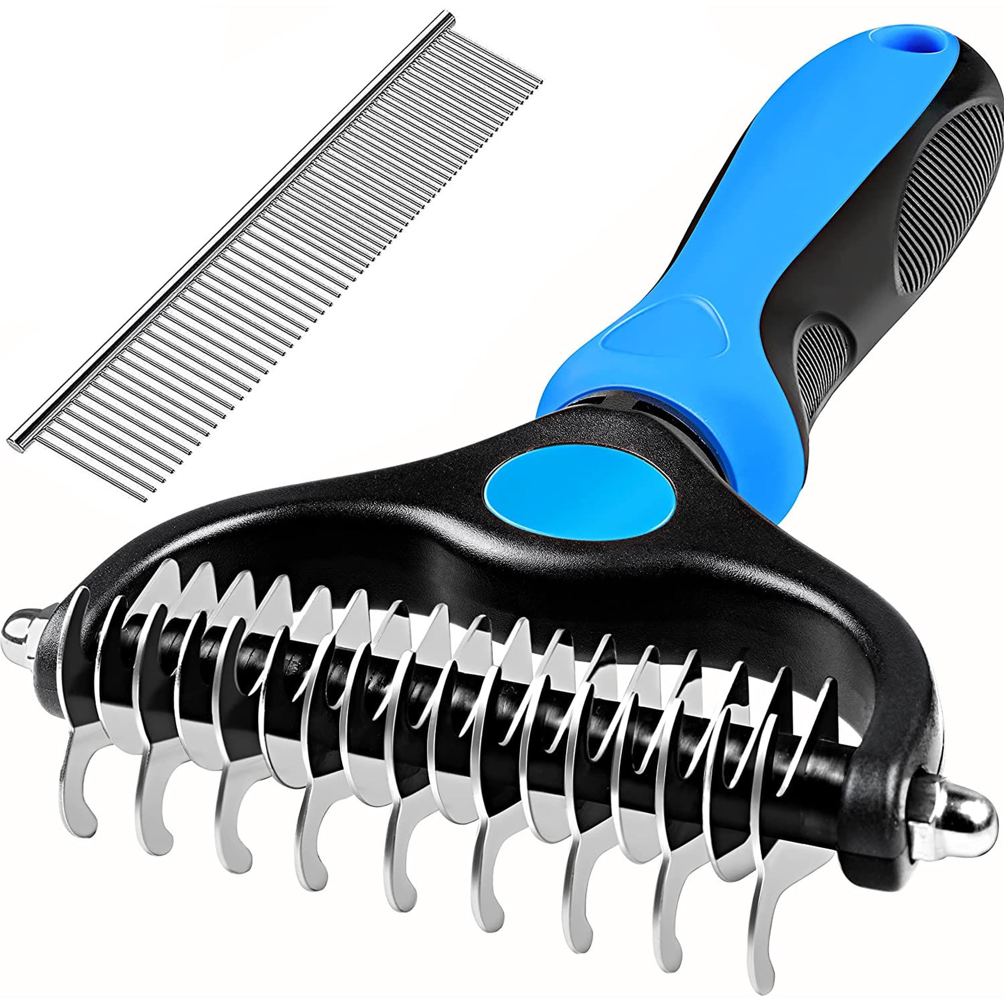 Pet Grooming Brush,Undercoat Rake for Dogs & Cats,Double-Sided Dog Deshedding Tool Removes Knot,Tangled Hair Dematting Comb for Dogs,with Pet Steel Comb