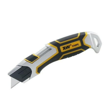 

XW Auto-Retractable Safety Utility Knife Box Cutter of Quick Blade Change 4 Spare Blades Storage in Handle