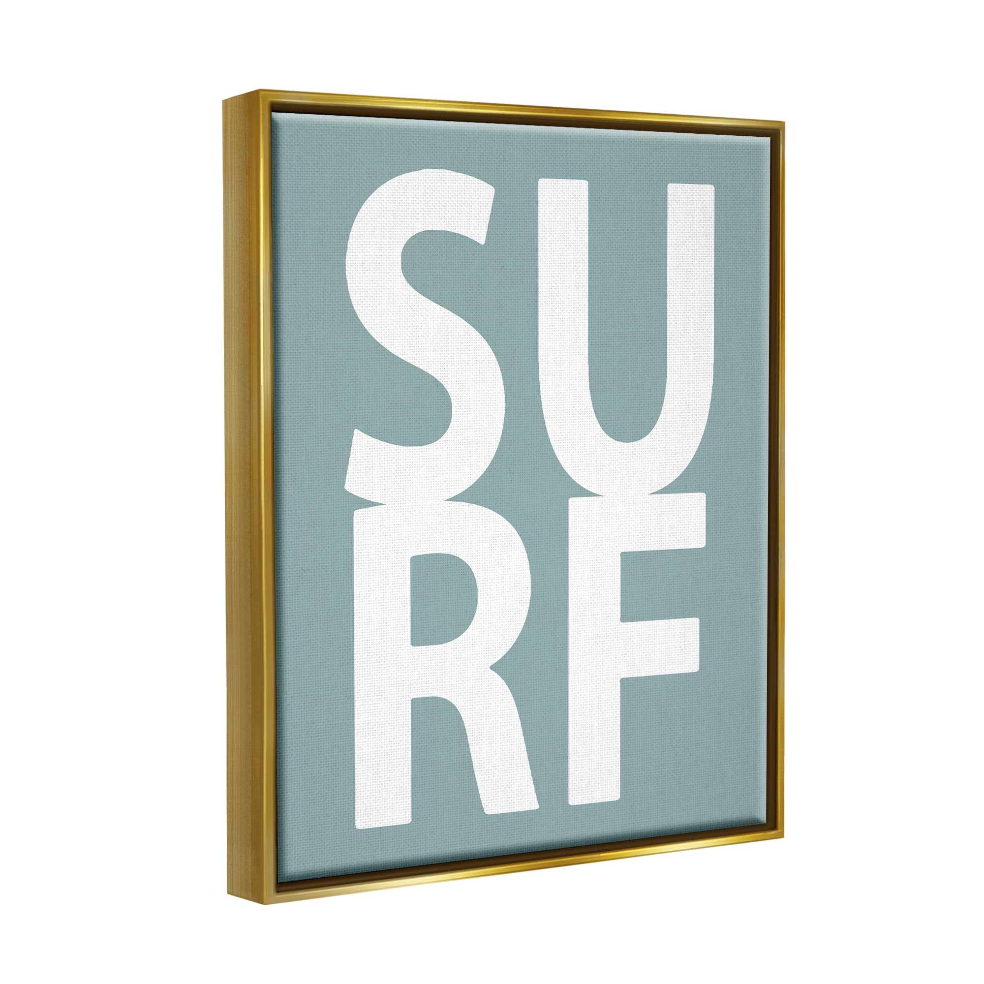 Stupell Surf Summer Fun Turquoise Phrase Landscape Painting Gold Floater Framed Art Print Wall Art