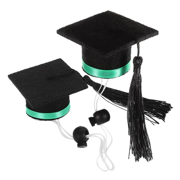 PENIKOKO Mini Graduation Cap with Tassel for Small Animals Party Wear 2Pcs Green Felt