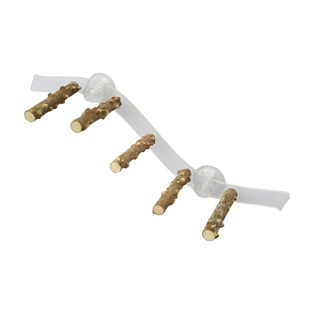 Percha de madera con ventosa, percha de madera para pájaros, jaula para loros, soporte para loros estilo C