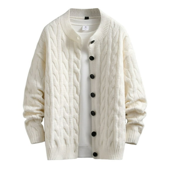 uikmnh Mens Sweater Winter Knitted Sweater Coat Warm Thick Cardigan Solid Color Pattern Casual Outwear Jacket Size:M