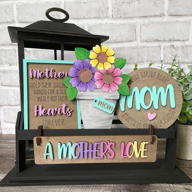 Mother'S Day Gifts Small Mother's Day Tiered Tray Decoration Set Mother's Day Decorative Signs, Rustic Farm House Kitchen Decor Mother's Day Floral Spring Signs, Mother's Day