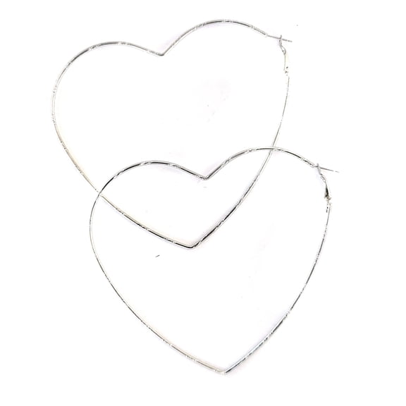 Extra Large Silver Heart Earrings 4 inch Hoops