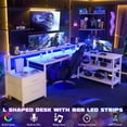 thumbnail image 3 of Homieasy L Shaped Desk with File Drawer, 72.8" Reversible L Shaped Computer Desk with Power Outlet & LED Strip, Gaming Desk with Monitor Stand, Office Desk Corner Desk with Storage Shelf, White, 3 of 8