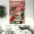 thumbnail image 3 of Cars Tapestry, Poster Style Image Gasoline Station Commercial Kitschy Element Route 66 Print, Wall Hanging for Bedroom Living Room Dorm Decor, 40W X 60L Inches, Vermilion Beige, by Ambesonne, 3 of 5