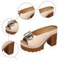 thumbnail image 5 of Rokment Women's Buckles Platform Dressy Slides Sandals 2026 Ladies Fashion Casual Leather Peep Toe Slip on Chunky Block High Heels Half Slippers Mules Beige Size 6, 5 of 6