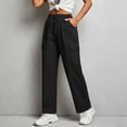 thumbnail image 2 of Abomasnow Women's Cotton and Linen Cargo Pants Elastic High Waist Drawstring Wide Leg Pants Casual Workwear Joggers Pants with Pockets, 2 of 8