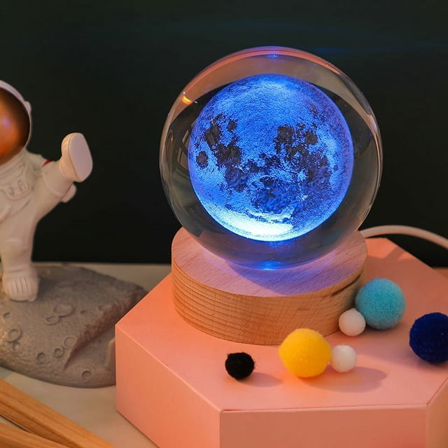 Bola de cristal 3D con tallado interior, luz de color de luna y galaxia, decoración creativa para el hogar, bola de cristal, luz de noche, regalo de cumpleaños
