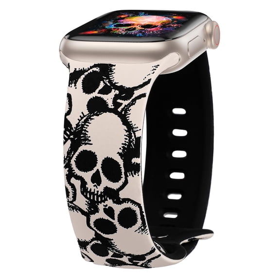 Wearlizer Halloween Skull Engraved Band Compatible with Apple Watch Band 40mm 38mm 41mm 49mm 45mm 44mm 42mm Women, Two-Tone Skull Cute Soft Silicone Sport Strap for iWatch Series 9 8/7/6/5/4/3/2/1/SE