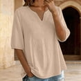 thumbnail image 4 of kaondbfi Summer Tops for Women Women's Casual Solid Color Ruched Linen Cotton Shirt Top Womens Essentials Fashion Clothing, 4 of 6