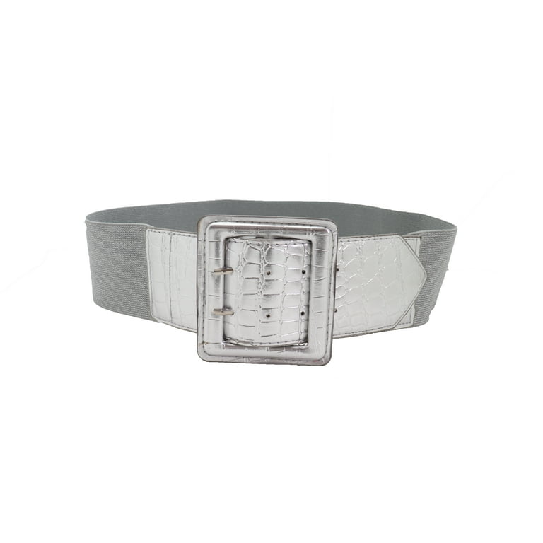 Leather Belt Silver Square 2 Inch Buckle