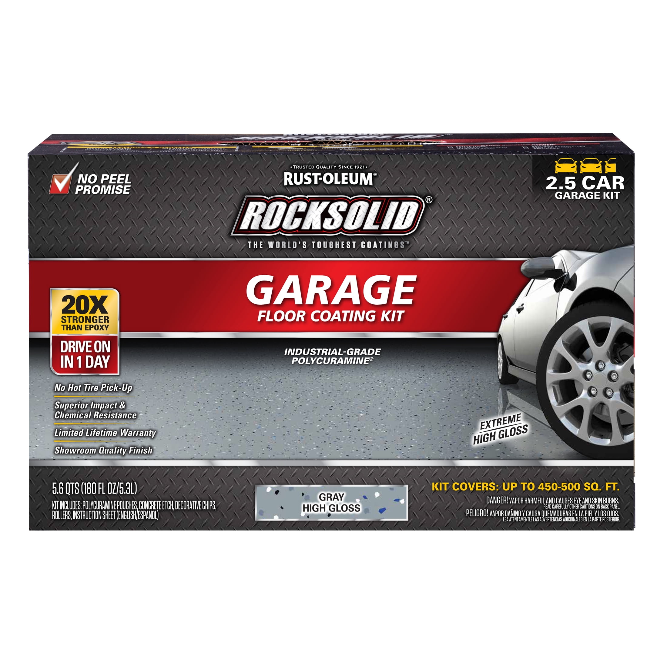 Dark Gray, Rust-Oleum RockSolid Garage Floor Coating Kit-317284, High Gloss  2.5-Car,180 oz Kit, 1 Pack