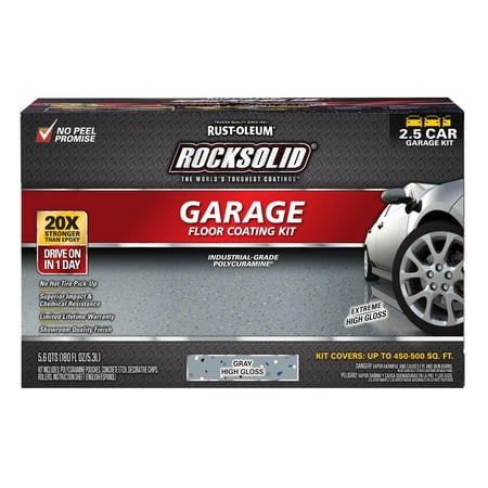 Gray, Rust-Oleum RockSolid Garage Floor Coating Kit-293513, High Gloss 2.5-Car,180 oz Kit, 1 Pack