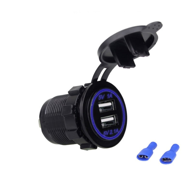 ATV 4.2A Dual Port USB Charger 12-24V BLUE Backlight Universal Car ...