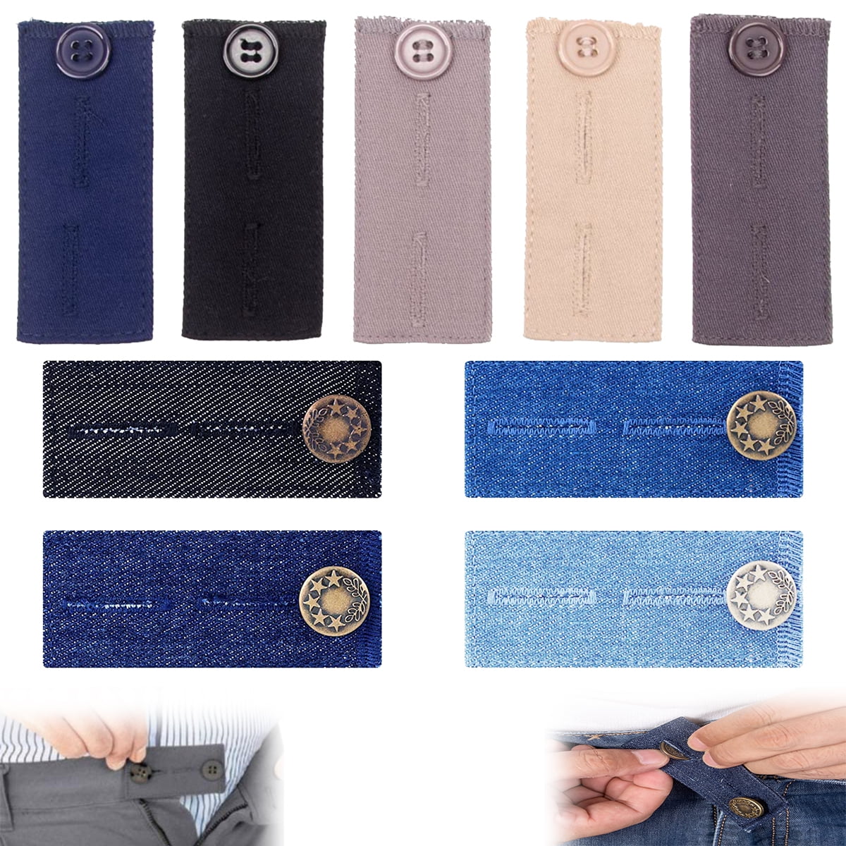 Elastic Button Extender for Pants, Adjustable Waistband Expander for Men  and Women Jeans Adjuster Pack of 9 