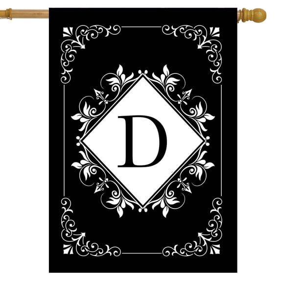 Briarwood Lane Black and White Monogram D Double-Sided House Flag