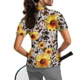 thumbnail image 2 of COEQINE Women 1/4 Zip Golf Shirts Quick Dry Fit Soft Workout Golf Tops Sunflower and Cow Spot Print Short Sleeve Polo Shirts Lightweight Moisture Wicking Sportswear, L, 2 of 7