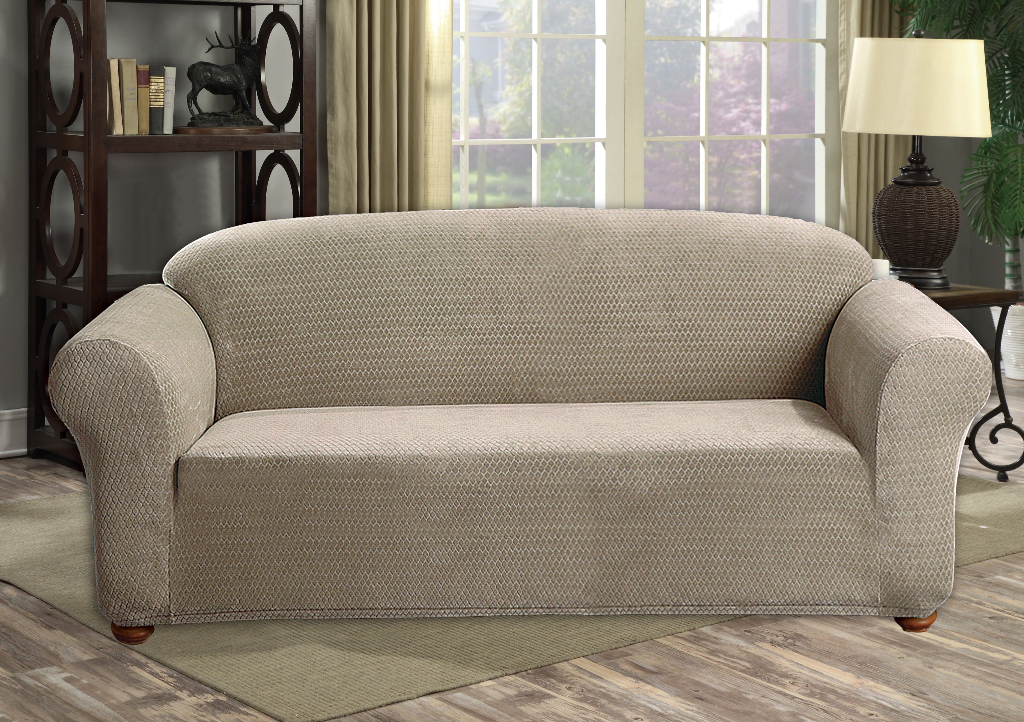 Hayden Diamond Velvet Sofa Cover in Taupe