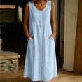 thumbnail image 2 of Horkkom Linen Dress Women Solid Color Sleeveless V Neck Maxi Dresses Summer Casual Loose Long Dresses with Pockets, S-3XL, 2 of 9