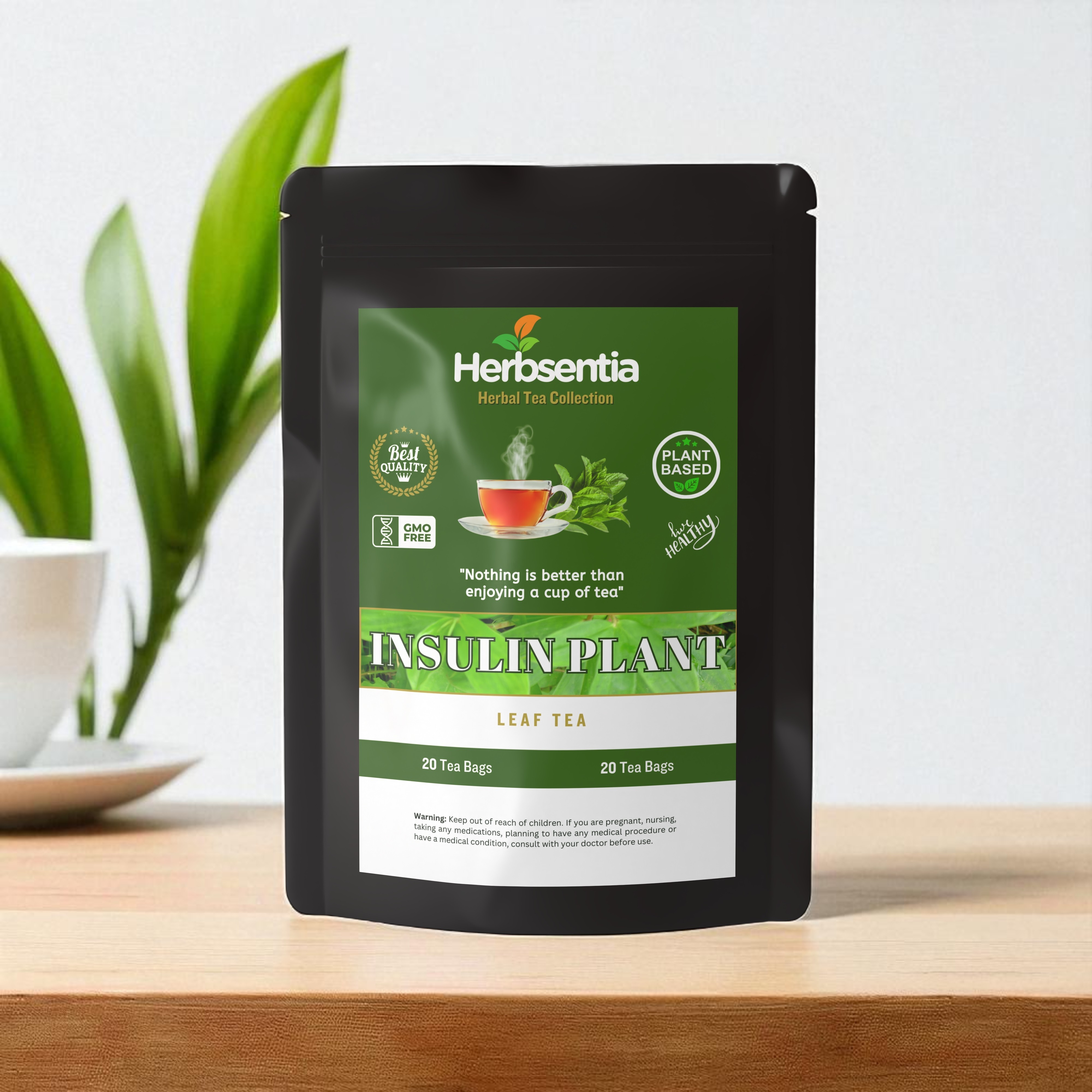 Insulin Plant Herbal Tea – 20 Tea Bags | 100% Costus igneus Leaf | Naturally Caffeine-Free | Herbsentia