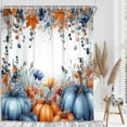 thumbnail image 2 of Fall Pumpkin Shower Curtain, Autumn Maple Leaves Thanksgiving Day Harvest Orange Blue Leaves Farmhouse Shower Curtain Set, Country Watercolor Plant Fabric Bath Curtain with Hook, 36X72in, 2 of 5