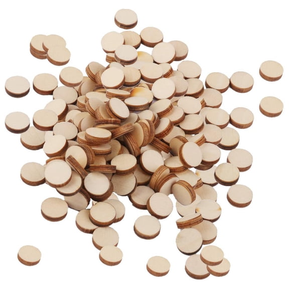 200Pcs Blank Plain Round Shaped Cutouts Natural Wood Slices Discs Wooden Embellishments Shapes for Decoration Button - 10mm