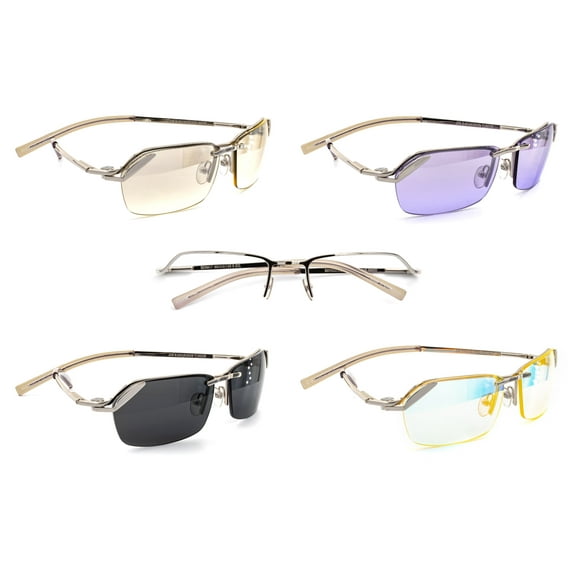 QT-SUN Spex Semi-Rimless - Kit Pack - 1 Frame w/ 4 Fashionable Magnetic Clip-On Sunglass Lenses - Outdoor Activity Men and Women - Silver/Purple