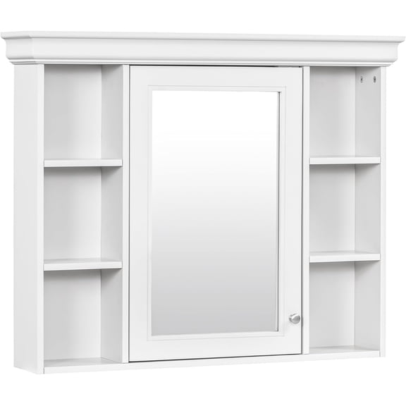 36 Inch Wall Mounted Medicine Cabinet, Bathroom Storage Cabinet with Mirror Door and 6 Adjustable Open Shelf, Mirror Cabinet for Bathroom (White)