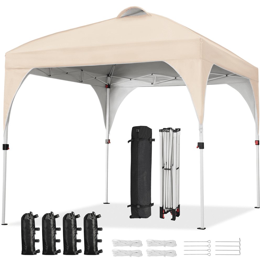 Alden Design Outdoor Canopy Pop up Canopy Camping Tent for Garden Patio Park Market, Beige