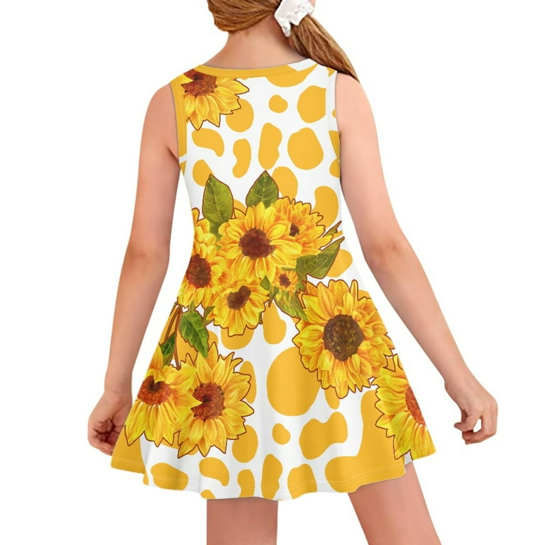 Yuyamidu Yellow Cow Print Sleeveless Skater Dress for Girls 5-6 Years Old  Sunflowers Kids Tank Dress Breathable Knee Length Princess Dresses for  Toddler - Walmart.com
