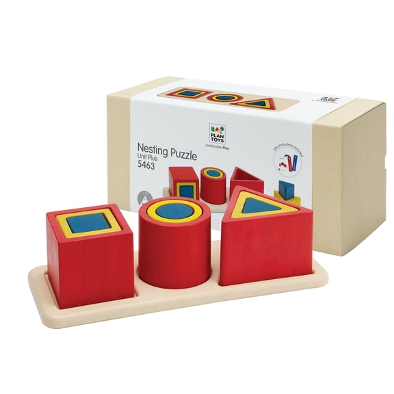 PlanToys® Nesting Puzzle Wooden Toy Set for Kids Ages 3  | Montessori Stacking & Shape Recognition Activity for Spatial Awareness, Creativity & Coordination | Eco-Friendly Educational Toy