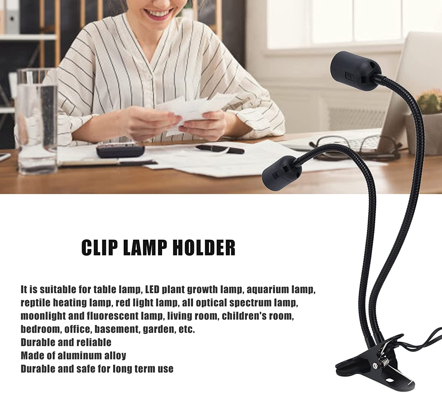 Lampe à Pince En Aluminium, Lecture LED à Col De Cygne Flexible à 360°, Bureau Avec 10 Niveaux De Luminosité, De Chevet Réglable,Lumière Blanche | Leroy Merlin