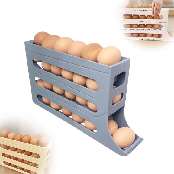 4 Tiers Egg Holder for Fridge, 2024 New Automatic Scrolling Egg Rack Holder 4 Tier Tilted Egg Storage Rack, Large Capacity Eggs Organizer Storage 30 Egg for Fridge, Kitchen (Transparent)
