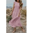 thumbnail image 4 of Maskion Women's Flutter Short Sleeve Smocked Midi Dress Summer Casual Tiered A-Line Dress,XL Pink, 4 of 6