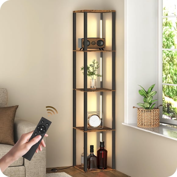 Lámpara de Pie GOEBLESON 163 cm con Estantes 15W LED Regulable Rústica