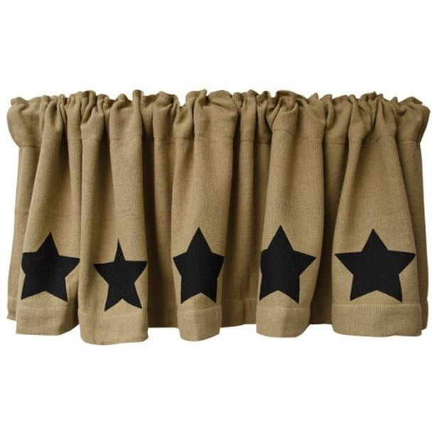 Black Star Burlap Window Curtain Valance Natural Tan Weave Country ...