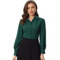 thumbnail image 1 of Blusa de trabajo Allegra K con cuello vintage y manga larga para mujer Verde Oscuro M, 1 of 5