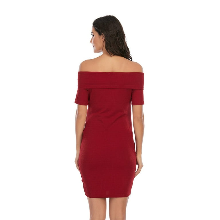 Zwiiyzr Maternity Dress for Women Short Sleeve Bodycon Tshirt Dress Batwing  Cape Solid Color Off Shoulder Backless Dress Maternity Summer Clothes  Burgundy - Walmart.com