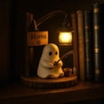 thumbnail image 5 of Sulaicai Halloween Ghost Fishing Night Light, Cute Resin Ghost Figurine with LED Lantern, Rustic Wood Base Table Lamp for Desk Mantel Bedroom Living Room Fall Decor, 5 of 7