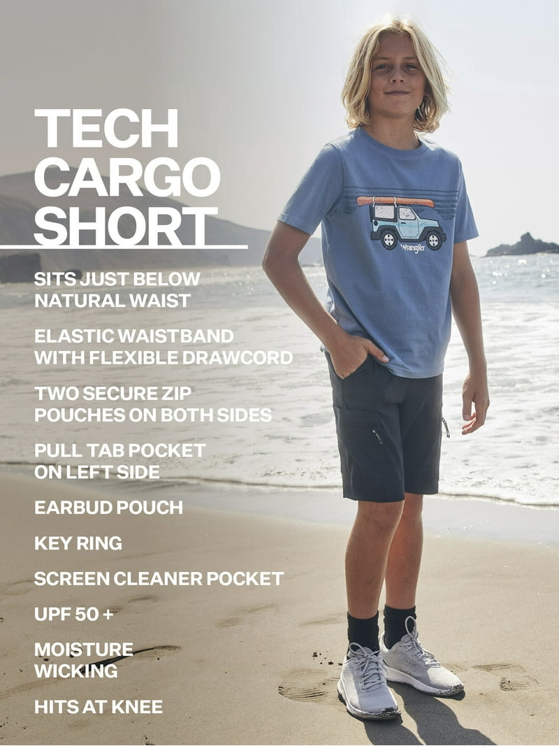 Wrangler Boys Tech Cargo Shorts - Moisture-Wicking, UPF 50