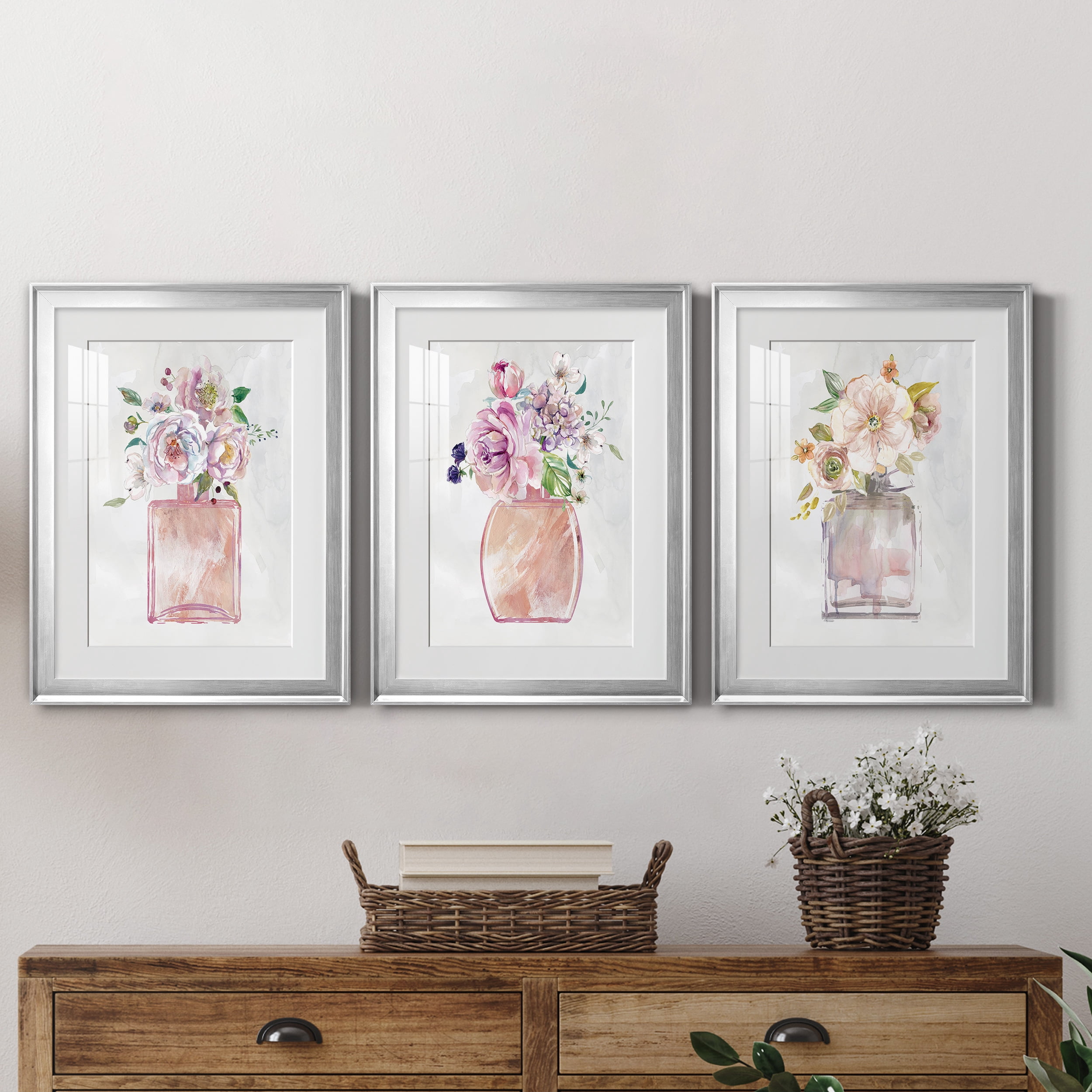 Fragrance of Summer I Premium Framed Prints Set of 3 - Ready to Hang - 22 x 30 Each - Silver Frame