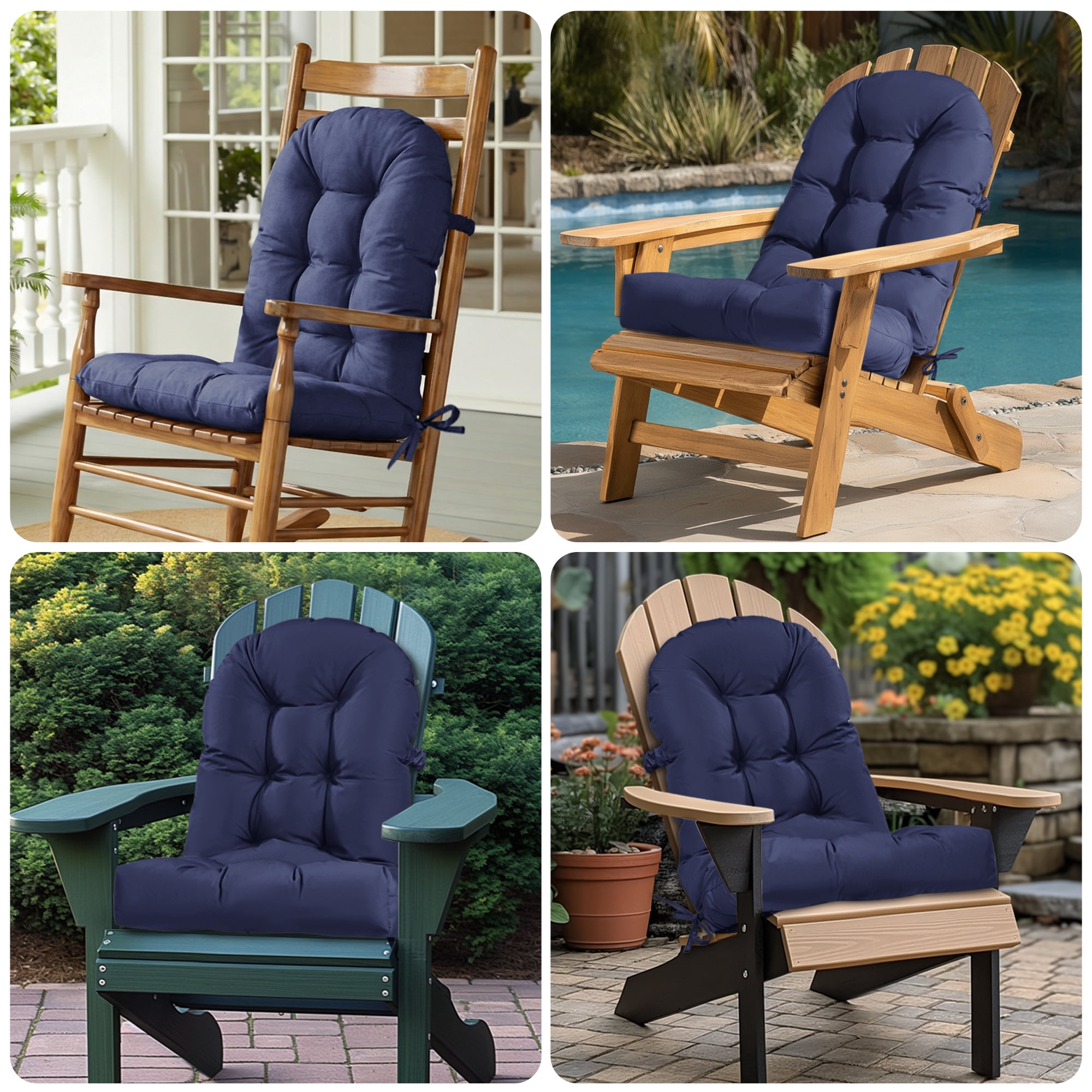 Millsilo Outdoor Rocking Chair Cushion 44" x 19" x 4", Summer Patio High Back Rocker Cushion, Water-Resistant, UV Fade-Resistant, Non-Slip Bottom, Dark Blue