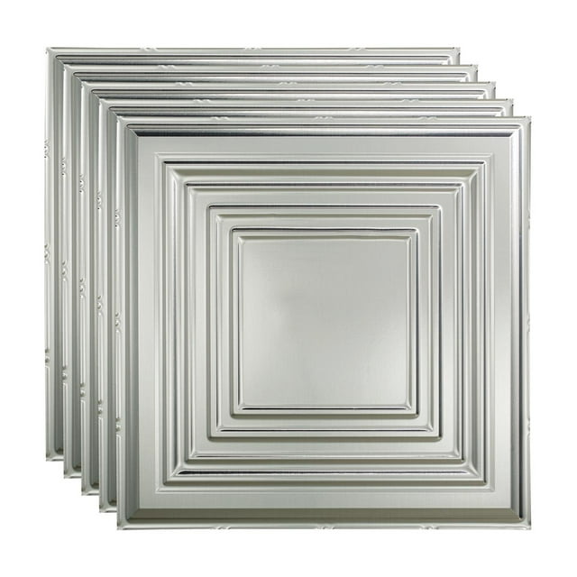 FASÄDE Traditional 3 Decorative Vinyl 2ft x 2ft Lay in Ceiling Panel in Brushed Aluminum (5 Pack)