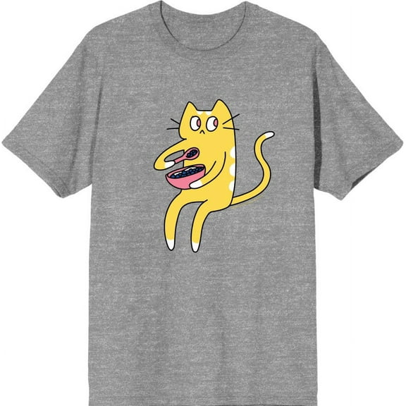 Derpy Kitty Cat With Pink Bowl Men's Heather Gray Crew Neck Short Sleeve Tee-XL