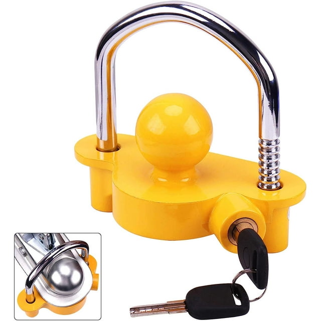 Trailer Lock, Tow Ball Lock, Universal Caravan Lock for Trailers, Caravans, Boats, and Hitches, Includes 2 Keys, Yellow
