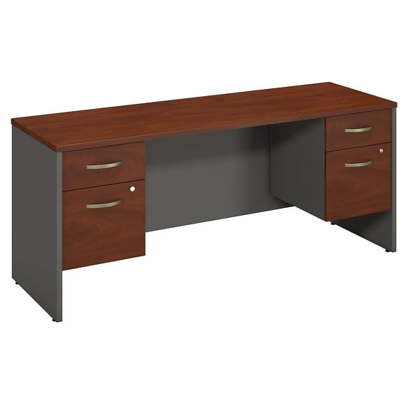 Bush Business Furniture Westfield 72W x 24D Desk Credenza with 2 Pedestals Hansen Cherry SRC065HCSU